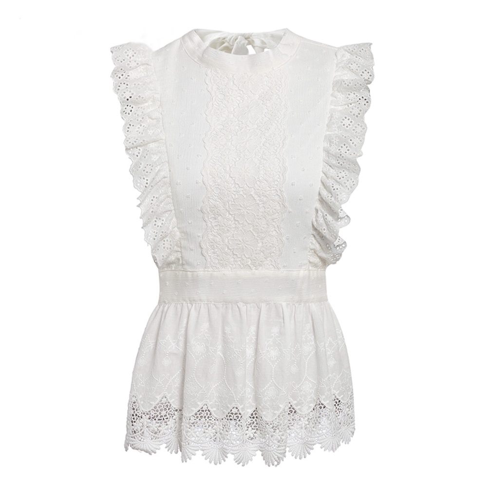 Lace Detailed Backless White Top - Picture 8 of 16